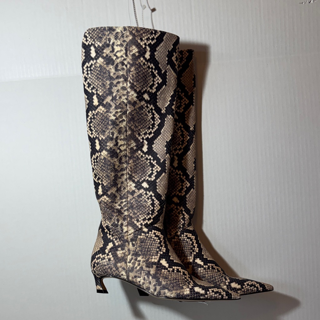 Gianni Bini Over The Knee Snakeskin Boots - Black And Cream